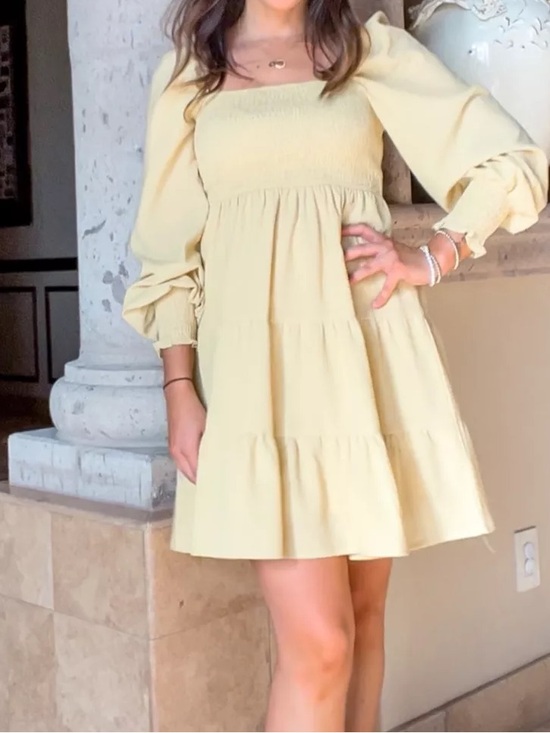 Blu Pepper Dresses & Skirts - Blu Pepper Yellow Smocked Tiered Square-Neck Dress